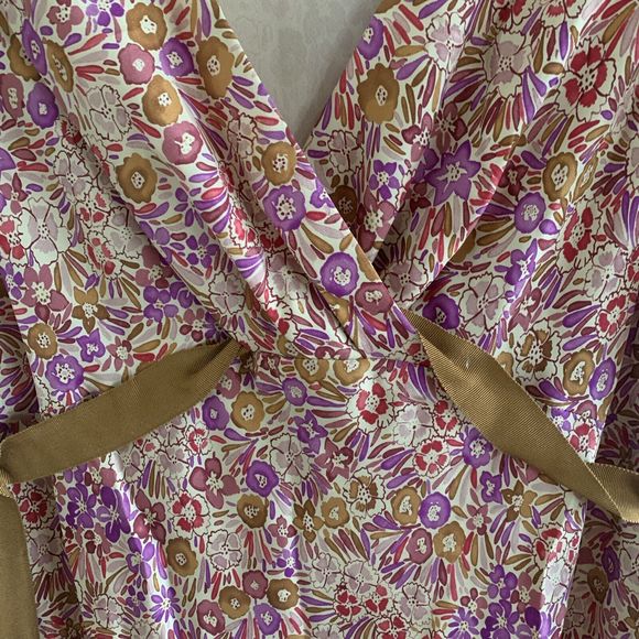 LIZ CLAIBORNE Floral Silk V-Neck Dress Size 12 Flutter Sleeve Fully lined - Picture 7 of 10
